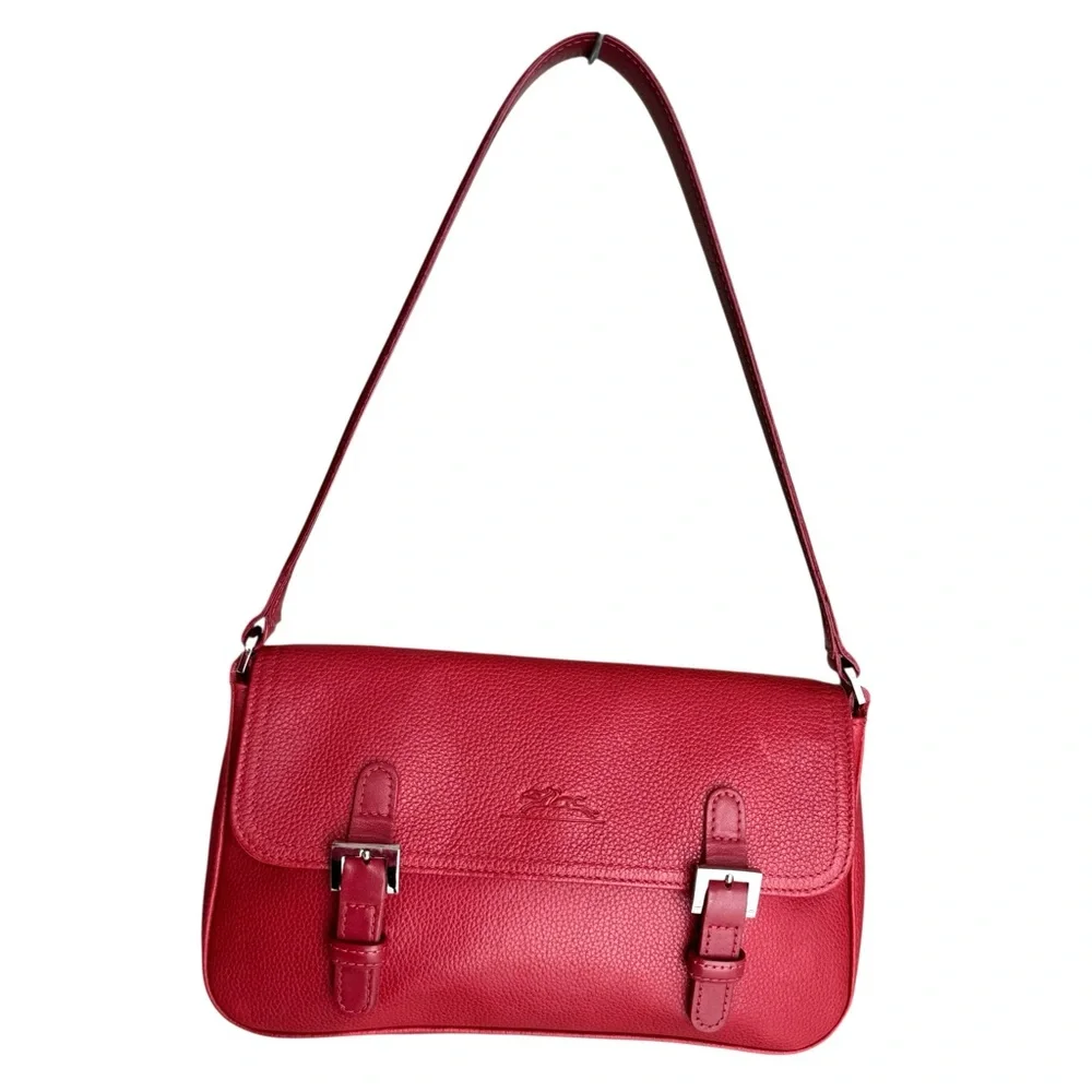 Longchamp Red Leather Flap Shoulder Bag Handbag